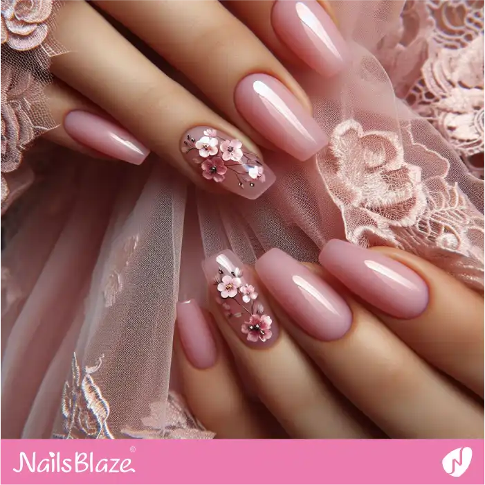 Pink Nails with Flower Accents | Spring Nails - NB4019